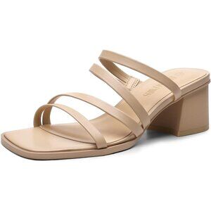 Dream Pairs Size 9.5 Sandals Beige Asymmetric Strap Chunky Heel Mules